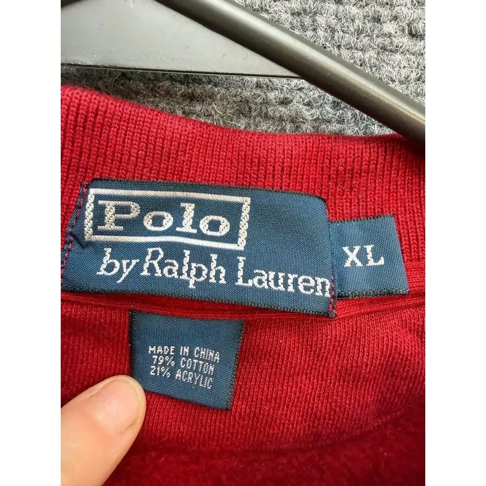 Polo Ralph Lauren Men's XL Red Cotton Blend Long Sleeve Polo Shirt Blue Pony